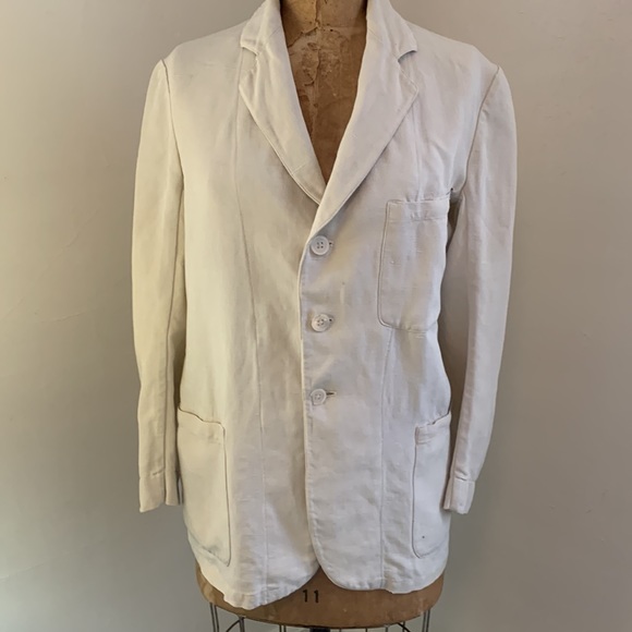 Amazing vintage (20’s?) unlined ivory linen jacket with 3 pearl buttons. - Picture 2 of 16